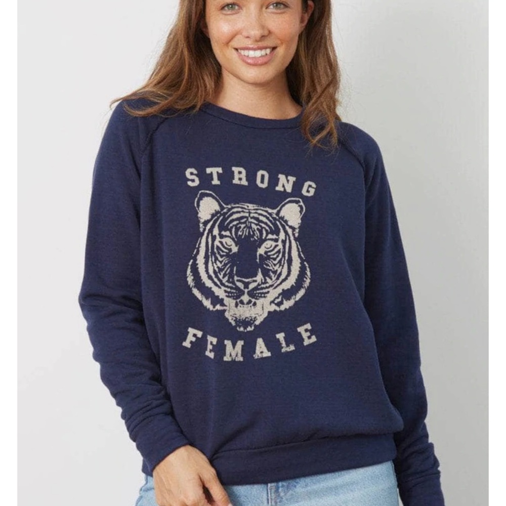 Good hYOUman 'Strong Female' Tiger VITA Sweatshirt IN BLACK WITH NEON BLUE M